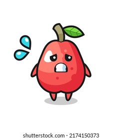 personaje mascota de manzana de agua con gesto de miedo, diseño de estilo lindo para camiseta, pegatina, elemento logo