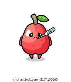water apple mascot character with fever condition , cute style design for t shirt, sticker, logo element