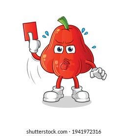 water apple referee with red card illustration. character vector