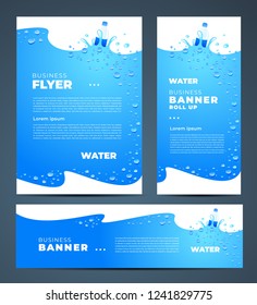 Water Aqua Splash Bottle Drops Theme Set Flyer Cover, Banner, Roll Up Banner