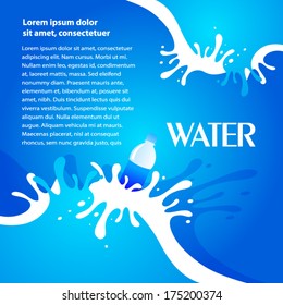 water aqua splash bottle drops element design brochure blue mock-up background card