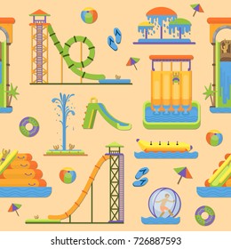 Water aquapark playground family vacation funny time vector illustration seamless pattern background