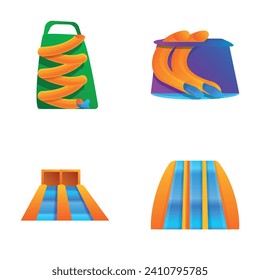 Water attraction icons set cartoon vector. Various water slide. Aquapark, amusement park