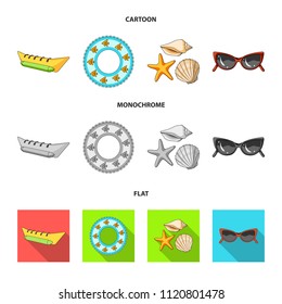 Water attraction, seashells, goggles.Summer vacation set collection icons in cartoon,flat,monochrome style vector symbol stock illustration web.