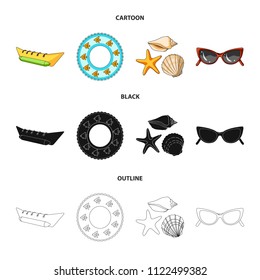 Water attraction, seashells, goggles.Summer vacation set collection icons in cartoon,black,outline style vector symbol stock illustration web.