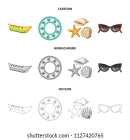 Water attraction, seashells, goggles.Summer vacation set collection icons in cartoon,outline,monochrome style vector symbol stock illustration web.