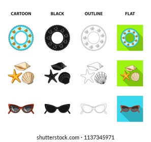 Water attraction, seashells, goggles.Summer vacation set collection icons in cartoon,black,outline,flat style vector symbol stock illustration web.