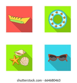 Water attraction, seashells, goggles.Summer vacation set collection icons in flat style vector symbol stock illustration web.
