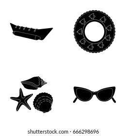 Water attraction, seashells, goggles.Summer vacation set collection icons in black style vector symbol stock illustration web.