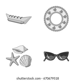 Water attraction, seashells, goggles.Summer vacation set collection icons in monochrome style vector symbol stock illustration web.