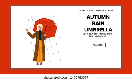 water autumn rain umbrella vector. season woman, nature storm, wet outdoor water autumn rain umbrella web flat cartoon illustration