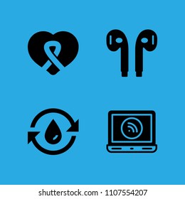 water, awareness ribbon inside a heart, laptop and earphones icons vector in sample icon set for web and graphic design