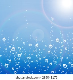 Water background with air bubbles and sunlight, vector illustration