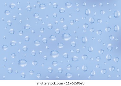 Water background with water drops. Blue water bubbles. Vector 3d Illustration