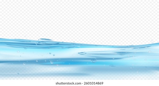Water Background With Splash, Bubble Vector And Blue Surface Wave. Beneath Underwater Air Bubbles Illustration With Pattern, Abstract Logo And Liquid Texture For Fresh Aqua Design.