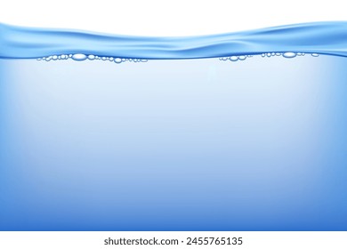 Water background with splash and waves. Underwater view. Isolated on white. Vector template