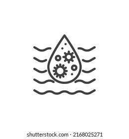 Water bacteria line icon. linear style sign for mobile concept and web design. Dirty water drop outline vector icon. Symbol, logo illustration. Vector graphics