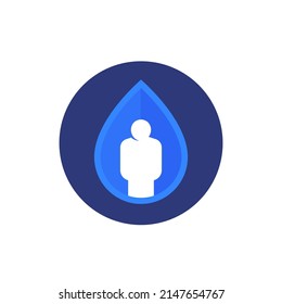 balance de agua en el icono del vector del cuerpo, gota de agua y hombre