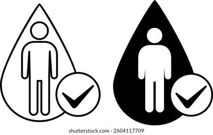 Water Balance Icons. Black and White Vector Illustration. Water Ratio in the Human Body. Healthy Lifestyle. Nutrition Concept