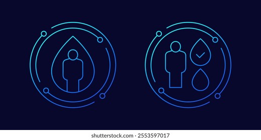 water balance icons with water drops, linear design