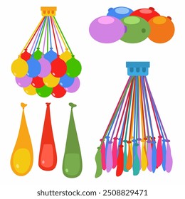 Water balloons vector cartoon set isolated on a white background.