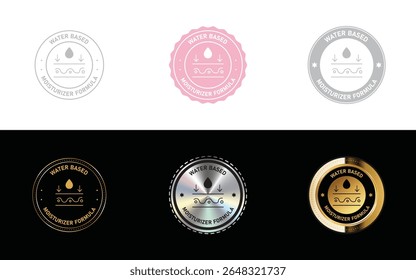 Wasserbasiertes Moisturizer Formula Logo. Symbol, Stempel, Plakette, Siegel und Symbolvektor