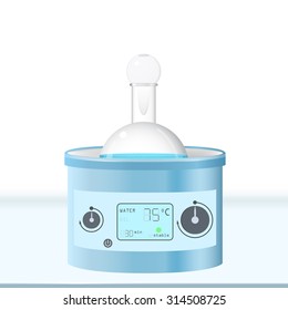 Water bath on table, boiling chemical lab equipment, 3d vector, eps 10