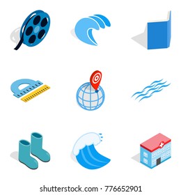 Water bewitched icons set. Isometric set of 9 water bewitched vector icons for web isolated on white background