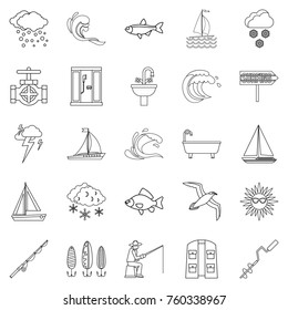 Water bewitched icons set. Outline set of 25 water bewitched vector icons for web isolated on white background