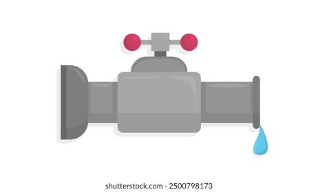 Wasser groß null, industrielles Metall Wasserhahn null Wasserhahn Cartoon flach Symbol Vektorgrafik