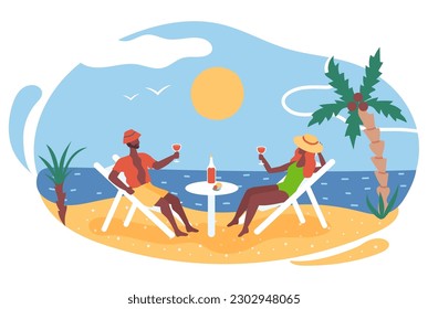 water bike, water scooter, water transport, sea, ocean, entertainment, sun, sky, african american, african,  recreation, couple, happy, illustration, character, vector, flat, outdoor, rest, together, 