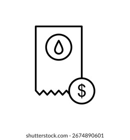 ícone do documento da conta de água, estilo simples plana, ilustração vetorial, símbolo, pictograma do modelo do logotipo do projeto, para ui ou ux isolado no branco para aplicativo móvel, editável