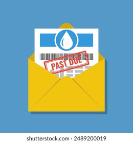 water bill with past due stamp, switch off final notice vector illustration, no payments warning