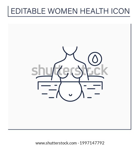 Water birth line icon. Birthing in special bath or pool. Less painful childbirth. Woman health concept. Isolated vector illustration.Editable stroke