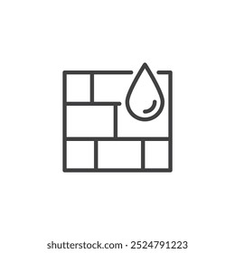 Water Blocking line icon. linear style sign for mobile concept and web design. Brick wall with water droplet outline vector icon. Symbol, logo illustration. Vector graphics