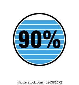 Water Blue chart 90 percent. in Black circle white background