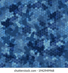 Water blue halftone camouflage seamless pattern hexagonal geometric ornament