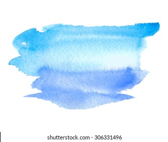 Water blue violet isolated hand drawn stain on white background. Watercolor wet brush painted paper texture abstract vector illustration. Design artistic element for banner, template, print, web