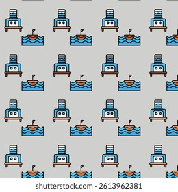 water boat and cooler icon pattern design 