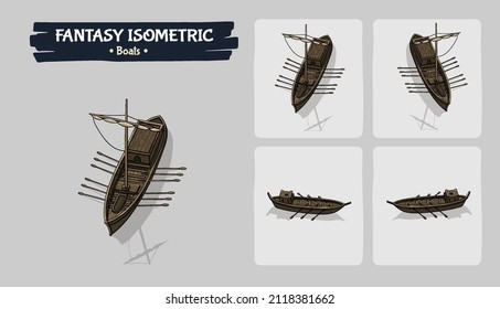 Water Boat Fantasy game assets - Isometric Vector Illustration