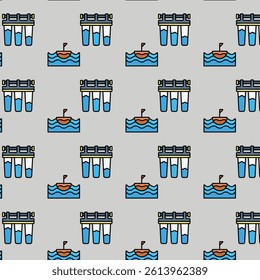 water boat and water filter icon pattern design