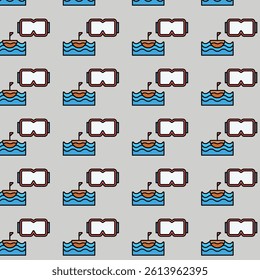 water boat and goggle icon pattern design 