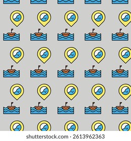 water boat and location icon pattern design 
