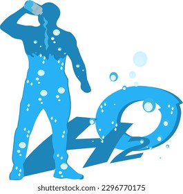Water body balance concept. H2O level poster. Good metabolism, healthy nutrition and self care. infographic with fluid balance in adult person.