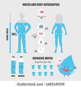 Water and body man and woman infographic vector illustration