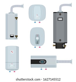 Water boiler. Household modern technology heater systems water tanks vector illustrations set