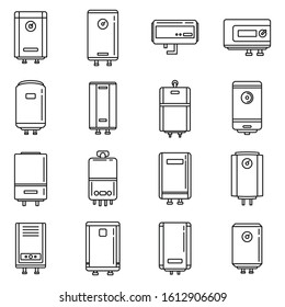 Water boiler icons set. Outline set of water boiler vector icons for web design isolated on white background