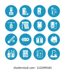 Water boiler, thermostat, electric gas solar heaters and other house heating appliances glyph icons. Equipment store signs. Solid silhouette pixel perfect 64x64.