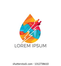 Water bolt and thunder logo design. Bolt drop creative and symbolic logo design. Innovative technology ideas concept.