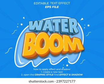 water boom text effect, font editable, typography, 3d text. vector template